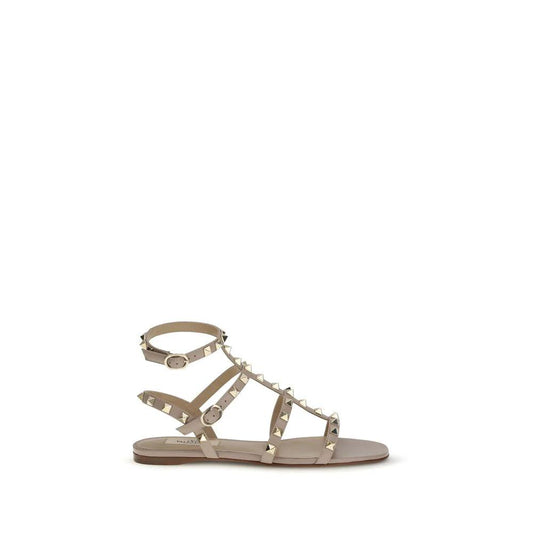 Valentino Garavani Beige Kalbsleder Bos Taurus Flache Sandalen by Valentino Garavani
