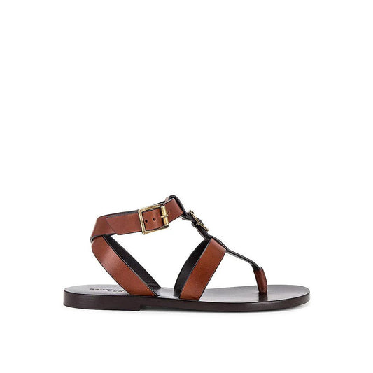 Saint Laurent Braune Kalbsleder-Flip-Flop-Sandalen by Saint Laurent