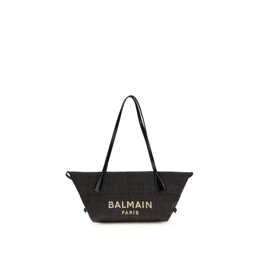Balmain Schwarze Raffia Schultertasche by Balmain