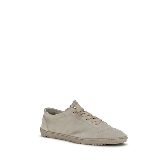 Brunello Cucinelli Beige Calf Leather Bos Taurus Low Top Sneakers by Brunello Cucinelli