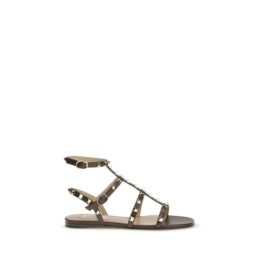 Valentino Garavani Braune Bos Taurus Kalbsleder-Sandalen mit Riemen by Valentino Garavani
