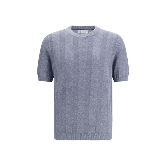Brunello Cucinelli Cucinelli Blaues Leinen-T-Shirt by Brunello Cucinelli Cucinelli