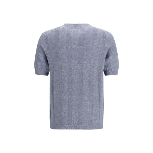 Brunello Cucinelli Blaues Leinen-T-Shirt by Brunello Cucinelli