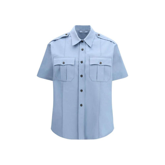Prada Blaues Baumwoll-Kurzarmhemd by Prada