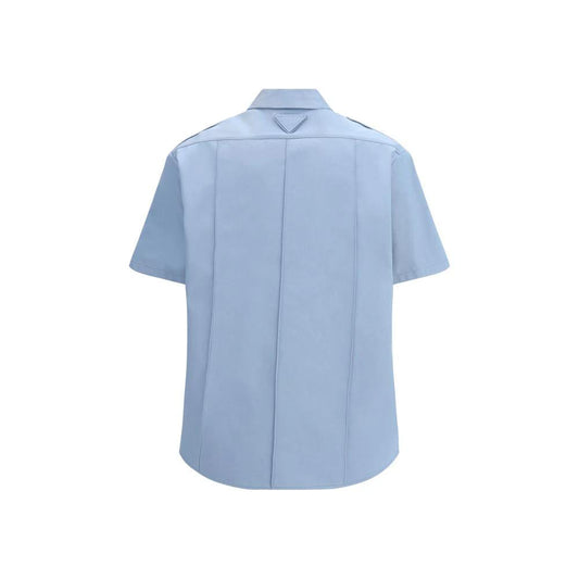 Prada Blaues Baumwoll-Kurzarmhemd by Prada