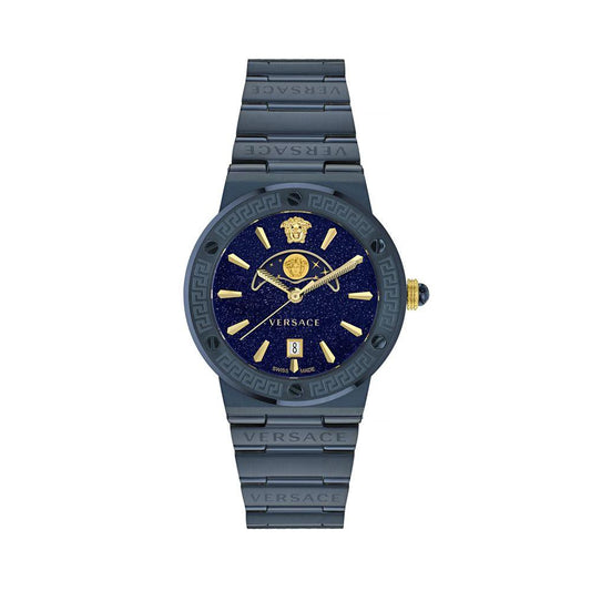 Versace Blaue Edelstahl-Kleideruhr by Versace
