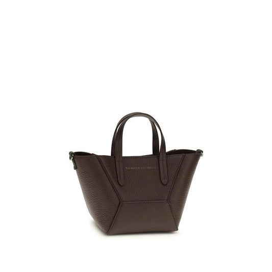 Brunello Cucinelli Bordeaux Calf Leather Bos Taurus Schultertasche by Brunello Cucinelli