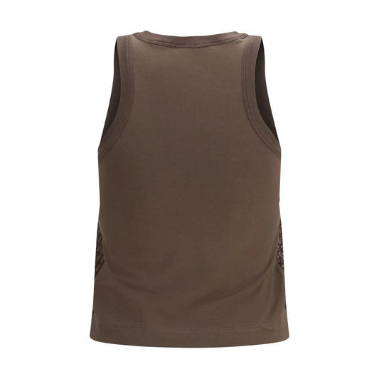 Brunello Cucinelli Braunes ärmelloses Baumwoll-T-Shirt by Brunello Cucinelli
