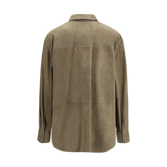 Brunello Cucinelli Zweifarbige Kalbsleder Bos Taurus Hemdbluse by Brunello Cucinelli