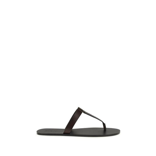 Saint Laurent Braune Kalbsleder-Sandalen Bos Taurus mit flacher Sohle by Saint Laurent