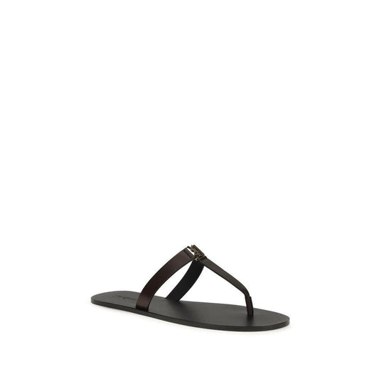 Saint Laurent Braune Kalbsleder-Sandalen Bos Taurus mit flacher Sohle by Saint Laurent