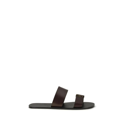 Saint Laurent Braune Kalbsleder-Sandalen Bos Taurus Flach by Saint Laurent