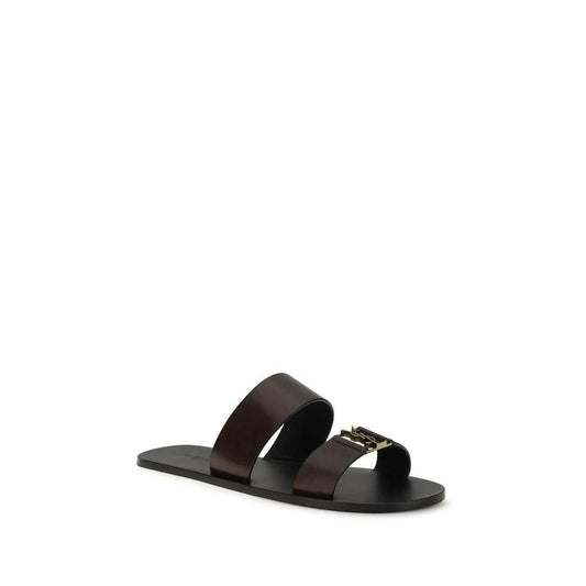 Saint Laurent Braune Kalbsleder-Sandalen Bos Taurus Flach by Saint Laurent