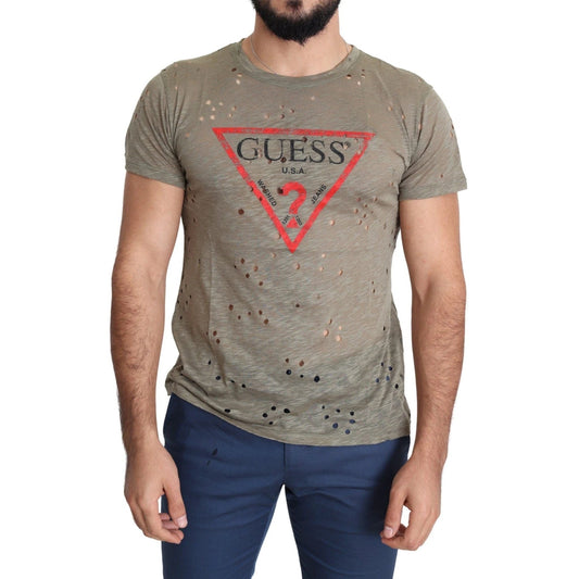 Guess Triangle Logo T Shirt Braun Meliert Dunkel | ELORÉ by Guess