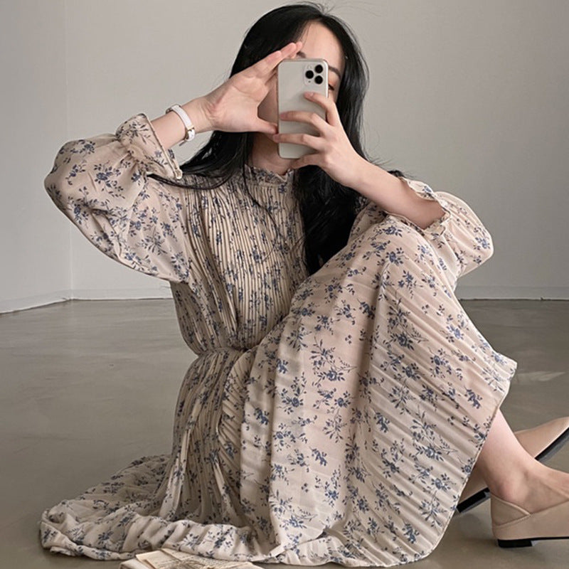 Kleid Standkragen Damen – Florales Muster & elegante Silhouette