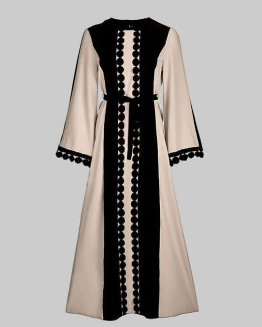 Lace Patchwork Abaya Aus Hanfstoff Street Style Casual in beigem und schwarzem Design für moderne Damenmode und hochwertige Streetwear