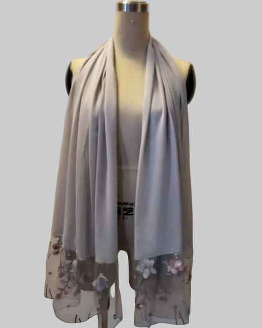 Hijab Atmungsaktives Polyester Kopftuch Für Muslimas Street Style in modernem grauem Design mit floralen Akzenten