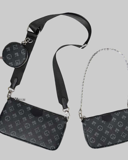 Drei In Eins Mahjong Tasche Aus Bedrucktem Stoff In Schwarz Braun Mit Hauptfach Und Innenreißverschluss für stilvolle Aufbewahrung