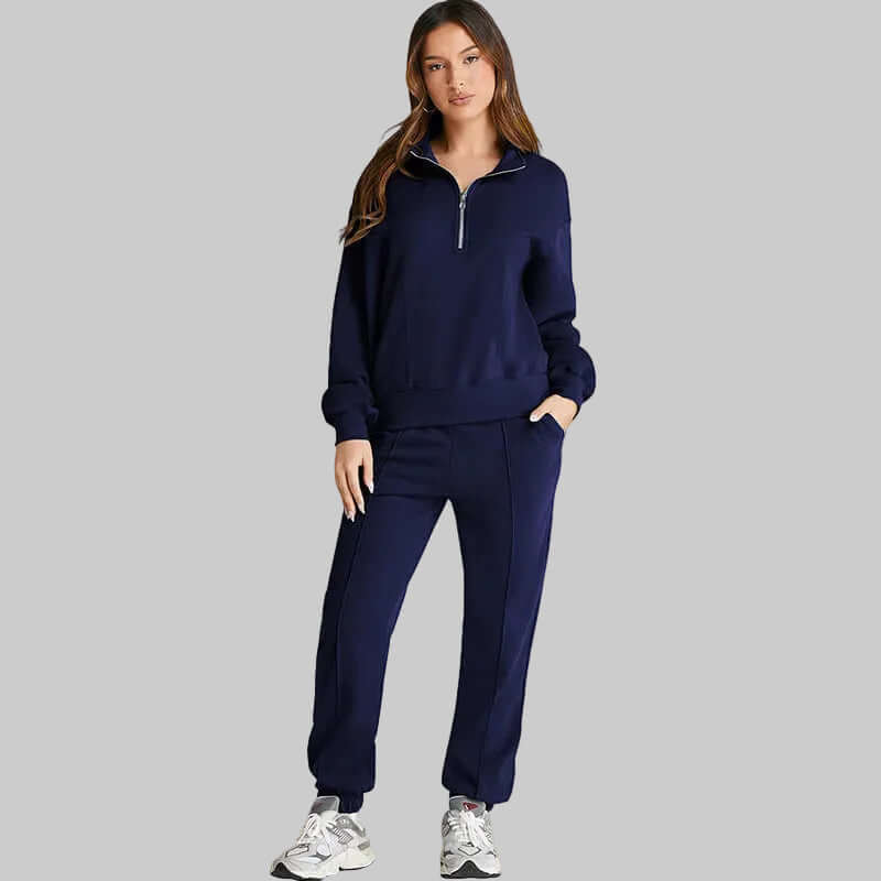 Shiying Herbst Winter Neues Einfarbiges Sportliches Damen Set in Navy mit Basic Longsleeve Damen für trendigen Look