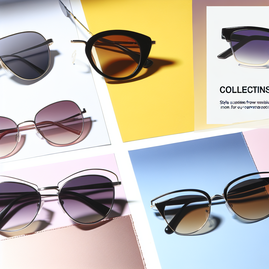 Verschiedene Damen-Sonnenbrillen in Aviator-, Cat-Eye- und Oversized-Designs mit UV-Schutz auf bunten Hintergründen.
