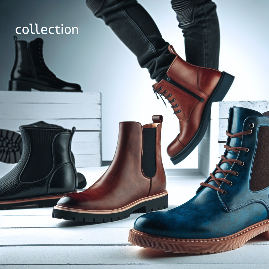 Vielfalt robuster Herrenstiefel aus Leder: Chelsea Boots, Schnürstiefel und Winterstiefel in Braun, Blau, Schwarz.