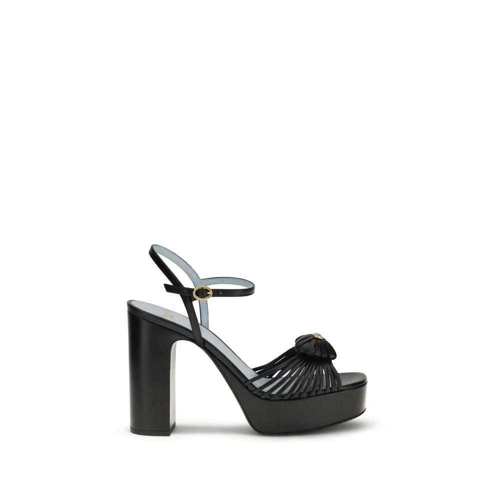 Valentino Garavani Schwarze Bos Taurus Kalbsleder Plateau-Sandalen by Valentino Garavani