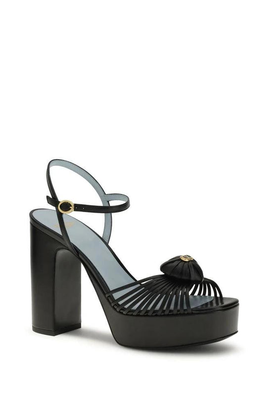 Valentino Garavani Schwarze Bos Taurus Kalbsleder Plateau-Sandalen by Valentino Garavani