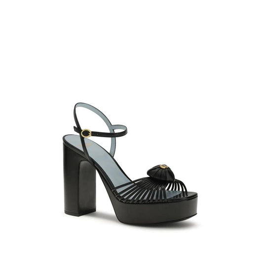 Valentino Garavani Schwarze Bos Taurus Kalbsleder Plateau-Sandalen by Valentino Garavani