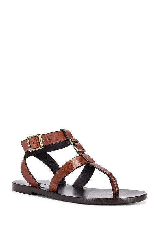 Saint Laurent Braune Kalbsleder-Flip-Flop-Sandalen by Saint Laurent