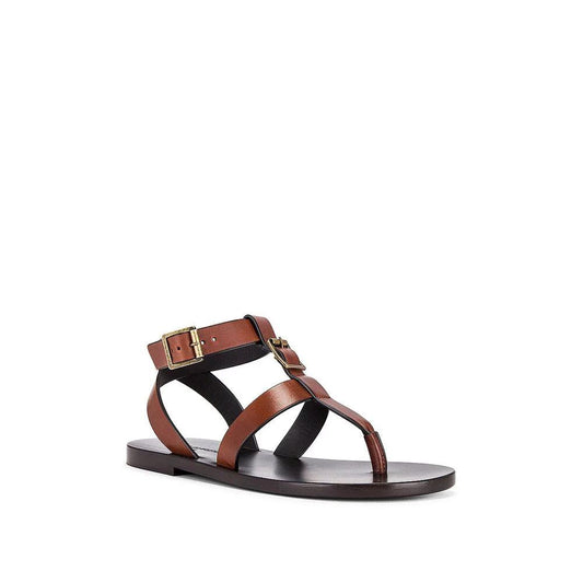 Saint Laurent Braune Kalbsleder-Flip-Flop-Sandalen by Saint Laurent