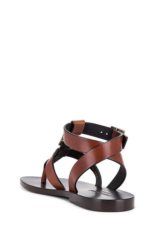 Saint Laurent Braune Kalbsleder-Flip-Flop-Sandalen by Saint Laurent