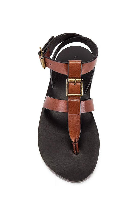 Saint Laurent Braune Kalbsleder-Flip-Flop-Sandalen by Saint Laurent