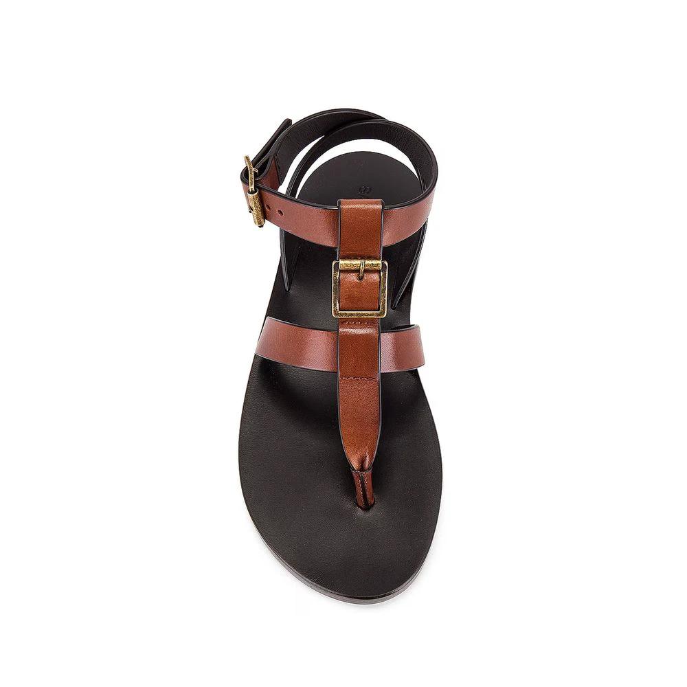 Saint Laurent Braune Kalbsleder-Flip-Flop-Sandalen by Saint Laurent