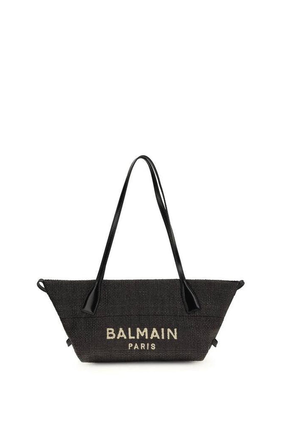 Balmain Schwarze Raffia Schultertasche by Balmain