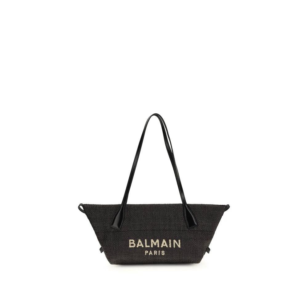 Balmain Schwarze Raffia Schultertasche by Balmain