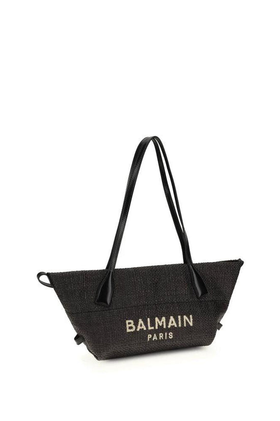 Balmain Schwarze Raffia Schultertasche by Balmain