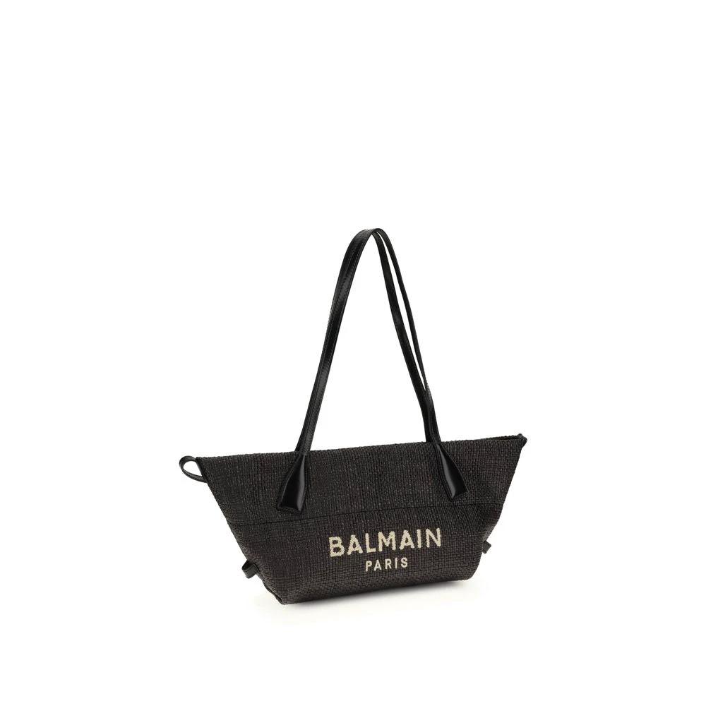 Balmain Schwarze Raffia Schultertasche by Balmain