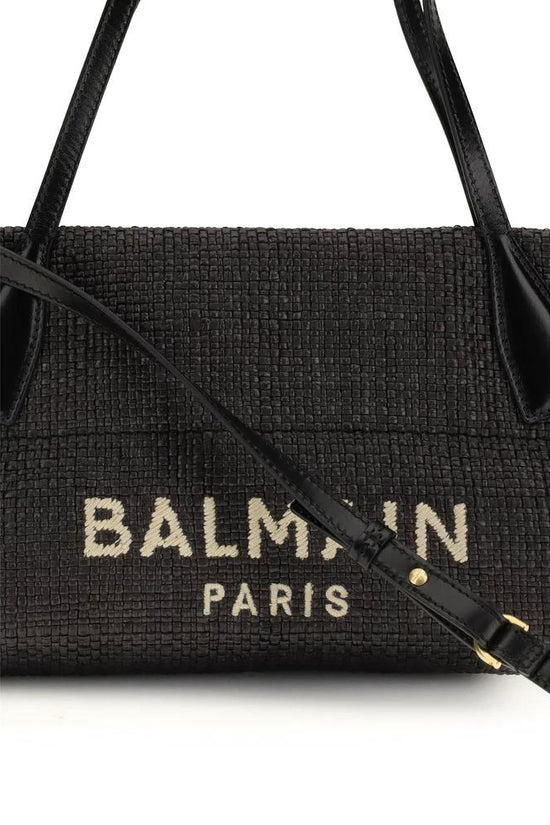 Balmain Schwarze Raffia Schultertasche by Balmain