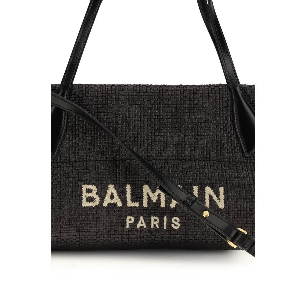 Balmain Schwarze Raffia Schultertasche by Balmain
