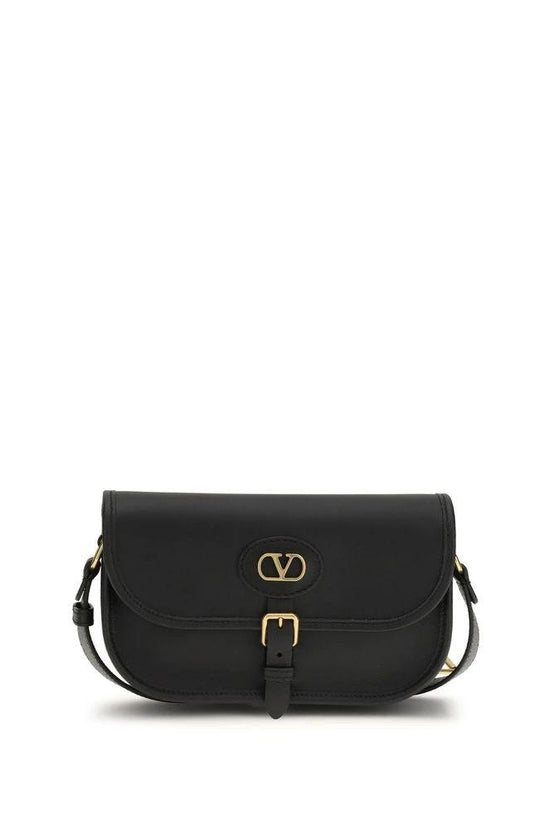 Valentino Garavani Schwarze Kalbsleder Bos Taurus Schultertasche by Valentino Garavani