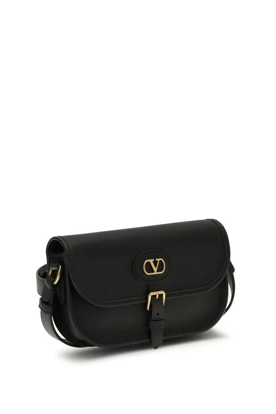Valentino Garavani Schwarze Kalbsleder Bos Taurus Schultertasche by Valentino Garavani