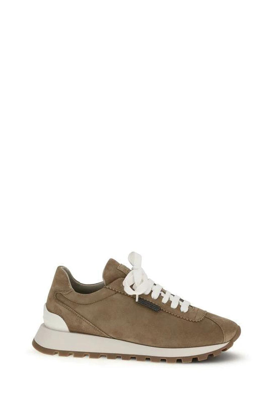 Brunello Cucinelli Cucinelli Beige Calf Leather Bos Taurus Platform Sneakers by Brunello Cucinelli Cucinelli