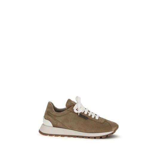 Brunello Cucinelli Cucinelli Beige Calf Leather Bos Taurus Platform Sneakers by Brunello Cucinelli Cucinelli