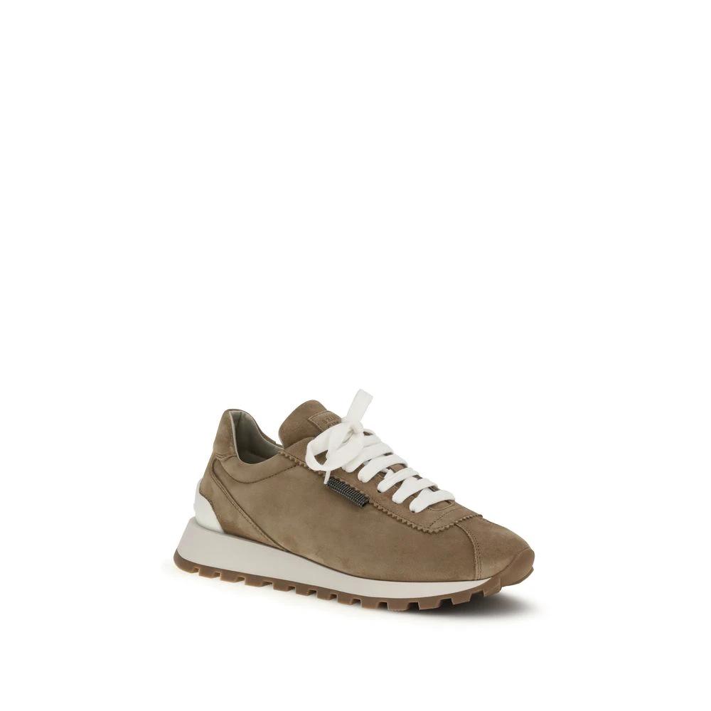 Brunello Cucinelli Beige Calf Leather Bos Taurus Platform Sneakers by Brunello Cucinelli