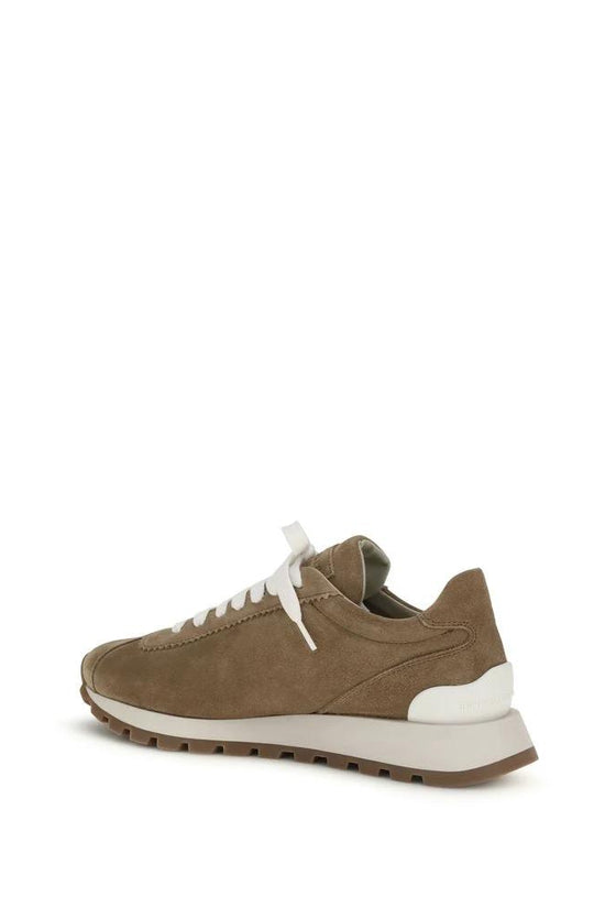 Brunello Cucinelli Beige Calf Leather Bos Taurus Platform Sneakers by Brunello Cucinelli