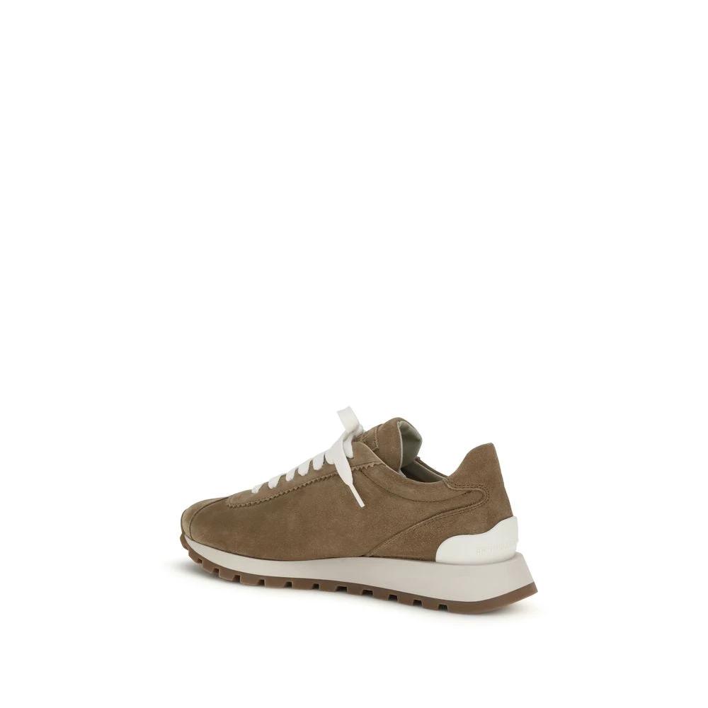 Brunello Cucinelli Beige Calf Leather Bos Taurus Platform Sneakers by Brunello Cucinelli