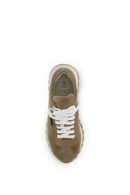 Brunello Cucinelli Beige Calf Leather Bos Taurus Platform Sneakers by Brunello Cucinelli