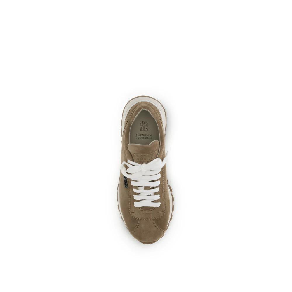 Brunello Cucinelli Beige Calf Leather Bos Taurus Platform Sneakers by Brunello Cucinelli
