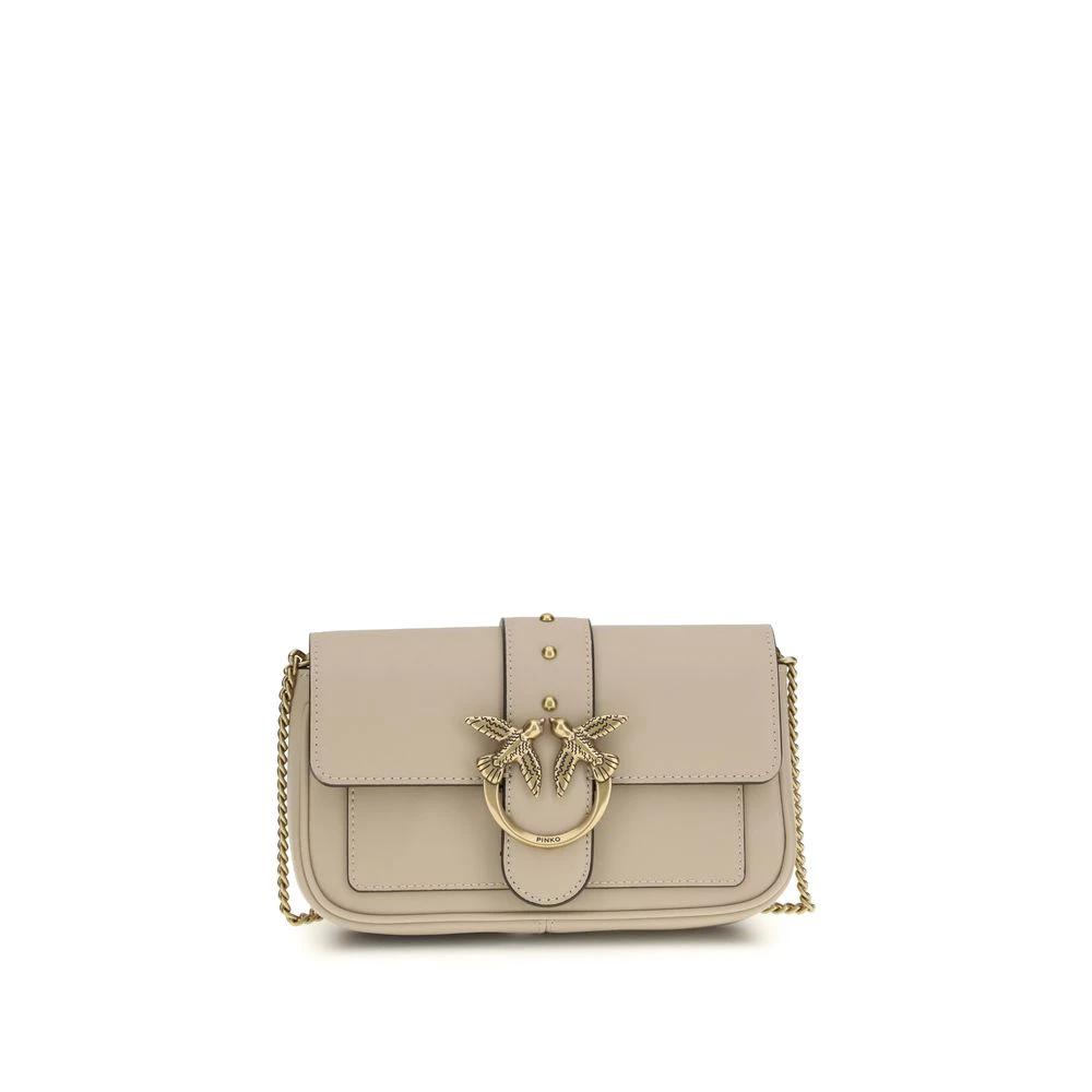PINKO Beige Calf Leather Bos Taurus Schultertasche by PINKO
