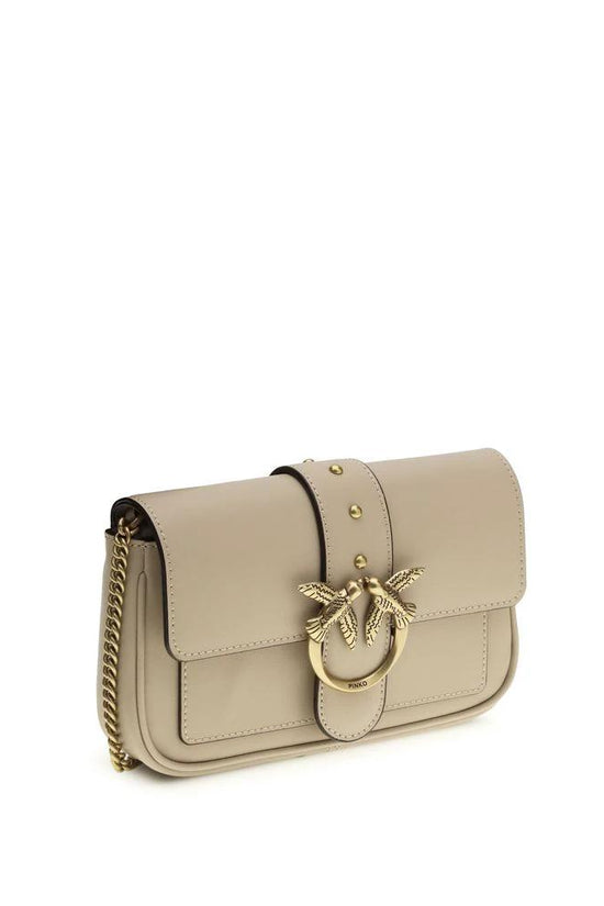 PINKO Beige Calf Leather Bos Taurus Schultertasche by PINKO